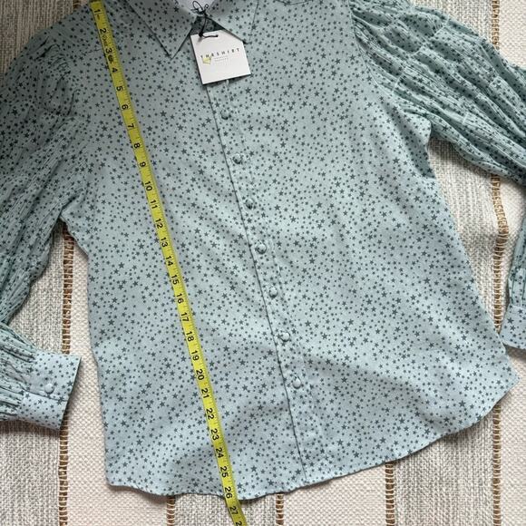 The Shirt Rochelle Behrens Blue Star Print Long Puff Sleeves Button Down Shirt M - Picture 7 of 11